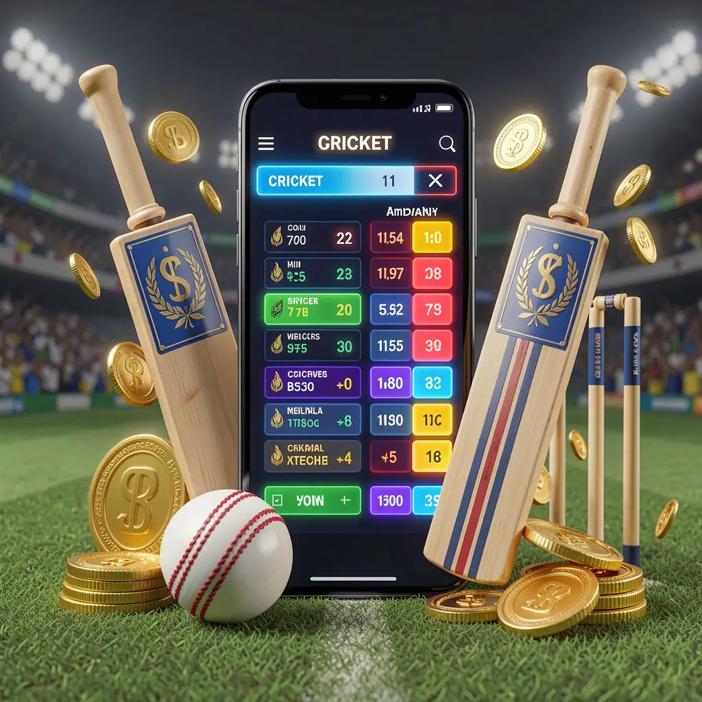 Modern cricket betting scene featuring a smartphone displaying glowing cricket odds interface with a cricket bat, ball, wickets, and golden coins surrounding it, showcasing MY 888 brand in a premium 3D illustration Modern cricket betting scene featuring a smartphone displaying glowing cricket odds interface with a cricket bat, ball, wickets, and golden coins surrounding it, showcasing MY 888 brand in a premium 3D illustration